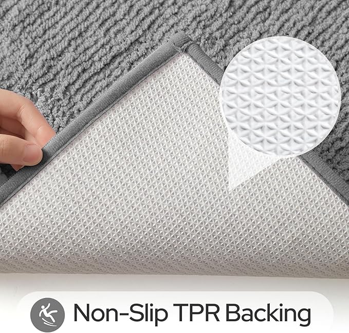 HOMEIDEAS Bathroom Rugs Sets 2 Piece, Super Soft and Absorbent Microfiber Tufted Bath Mats, Non-Slip and Machine Washable Bath Rugs(Light Grey)