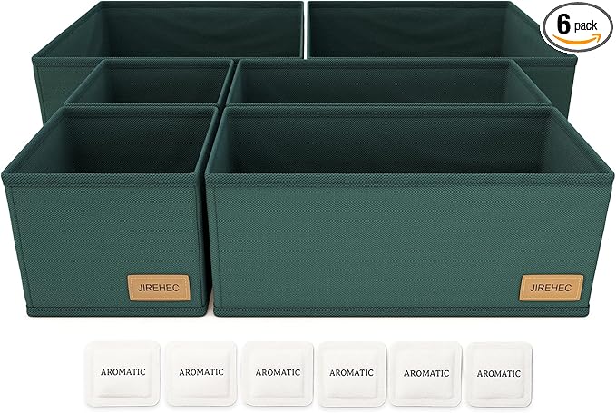 Clothes Drawer Organizer - Set of 6 Foldable Drawer Organizers bins for Dresser, Underwear, Socks & Baby Clothes Storage,Green