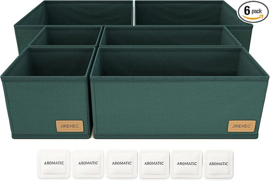 Clothes Drawer Organizer - Set of 6 Foldable Drawer Organizers bins for Dresser, Underwear, Socks & Baby Clothes Storage,Green