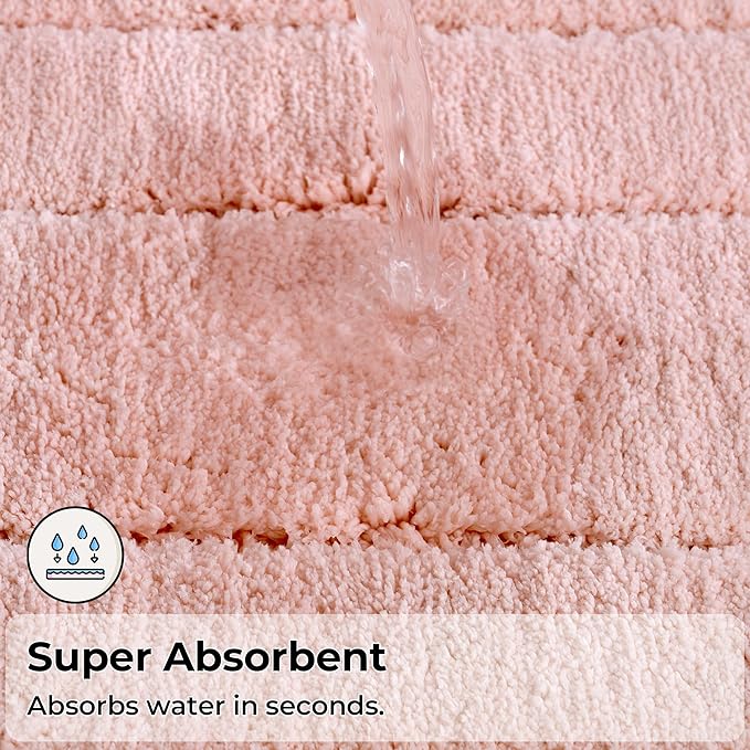 GRANNY SAYS Bathroom Rugs Sets 3 Piece, Soft Absorbent Microfiber Bath Mats for Bathroom Non Slip Washable, U-Shaped Toilet Bath Rugs for Tub Shower (Pink, 16" x 24" + 20" x 32" + U Shaped 20" x 24")
