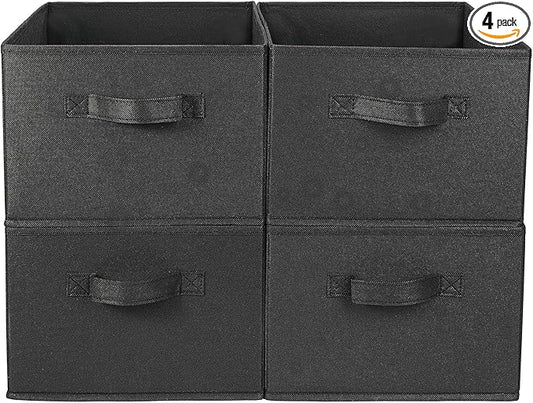 JAKAGO Fabric Storage Bins set of 4 Rectangle Storage Baskets with Handle Foldable Closet Organizer for Clothes Towel bedding Books Collapsible Clothing Container for Shelves Bedroom(Black High)