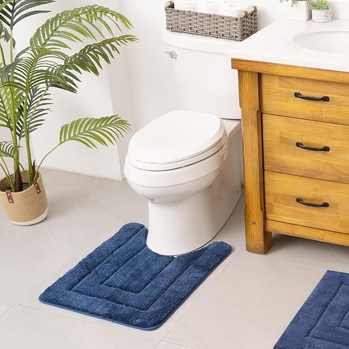 GRANNY SAYS Bathroom Toilet Rugs U Shaped, Bath Mats for Bath, Bathroom Rugs Non Slip Washable, Absorbent Microfiber Toilet Mat, Soft Plush Shaggy Bath Carpet, 20" x 24", Blue