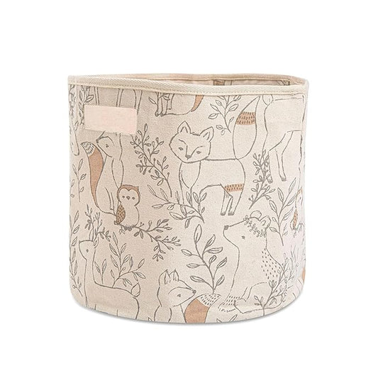 Crane Baby Woodland Nursery Basket, Animal Nursery Decor, Fabric Storage Bin, Collapsible Forest Decor, Hamper with Handles for Toys, Laundry, and Baby Items