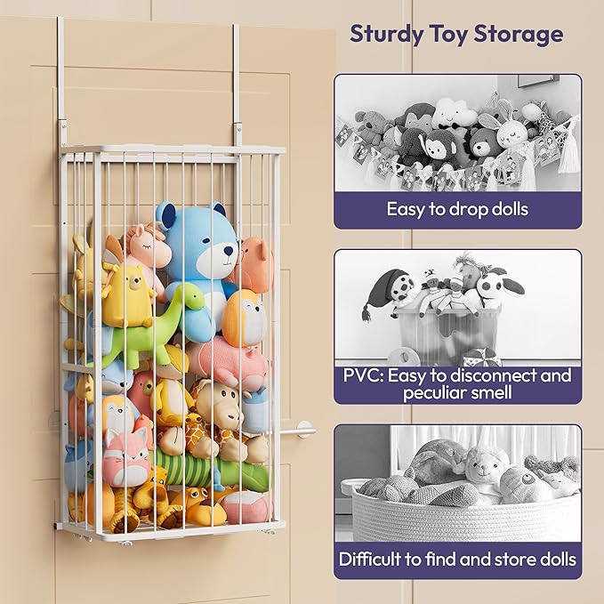 SWTYMIKI Large Stuffed Animal Storage - Over The Door Stuffed Animal Organizer, Toy Stuffy Storage for Nursery Play Room Bedroom Kid Room, Plush Organizer (White, 2-Tier)