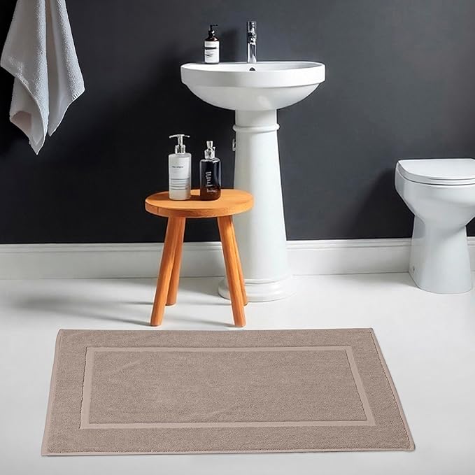 HILLFAIR 900 GSM Cotton Rug Bath Mats Pack of 2 (21x34 Inches), Absorbent Machine Washable Bath Mat for Hotel Spa Tub & Shower, Non Slip Floor Mat, Bathroom Decor Accessories: Stone