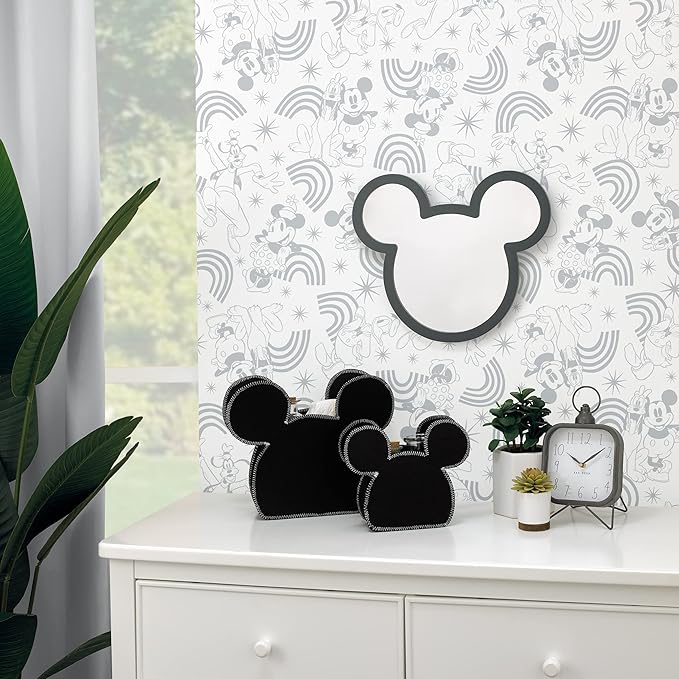 Disney Mickey Mouse Shaped Black 2 Piece Felt Nursery Storage Caddy - 1 Large, 1 Small (Pack of 3)