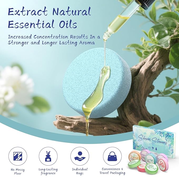 Shower Steamers Aromatherapy 8 Pack - Gifts for Women, Shower Bombs with Essential Oils, Self Care and Stress Relief Stocking Stuffers, Relaxation Birthday Gifts for Women and Men