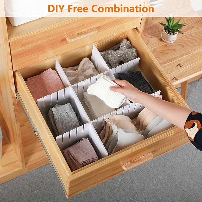 10Pcs Drawer Dividers, 15.75" x 3.55", Thick, DIY Organizer Separator, Large Adjustable Dresser Drawer Organizer for Clothes, Bedroom, Bathroom, Kitchen Cutlery, Desk, Office Storage