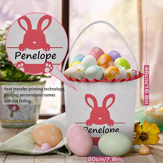 Easter Baskets for Girls Boys, Personalized Easter Basket with Name - Cute Red Bunny