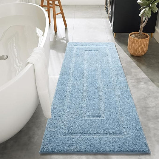 HOMORE Bathroom Runner Rug 24x70 Inch, Thick Soft and Absorbent Microfiber Bath Runner Rug, TPR Backing Non Slip Bath Mat, Washable Plush Bath Rug for Bathroom Floor Shower Tub Sink, Light Blue