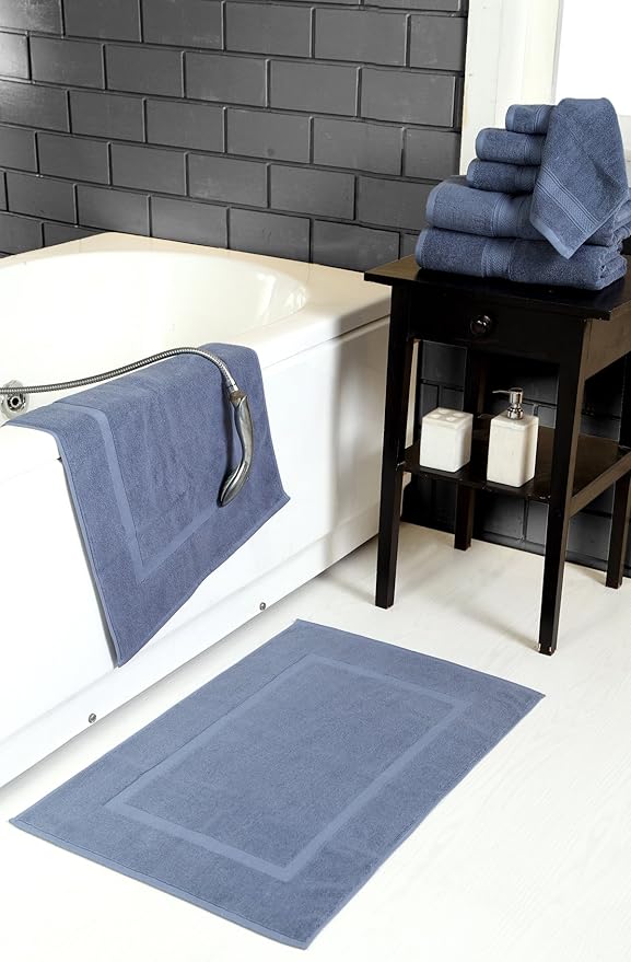 HILLFAIR-900 GSM-100% Ringspun Cotton Floor Towels mat- Hotel-Spa Tub-Shower Bathroom Floor mat Towels- 21 x 34 Inch - Terry Cotton Bath Mats, Machine Washable, Absorbent- 2 Peice Towel Set- Blue