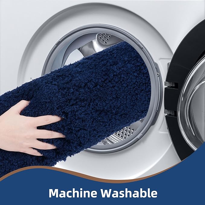 3 Pieces Luxury Bathroom Rug Set with U-Shaped Toilet Rug, Non-Slip Rubber Bottom, Thick Microfiber Fluffy Plush, Water absorption, Quick Dry, Ultra Soft, Bath Mats for Bathroom, Tub(Navy Blue)