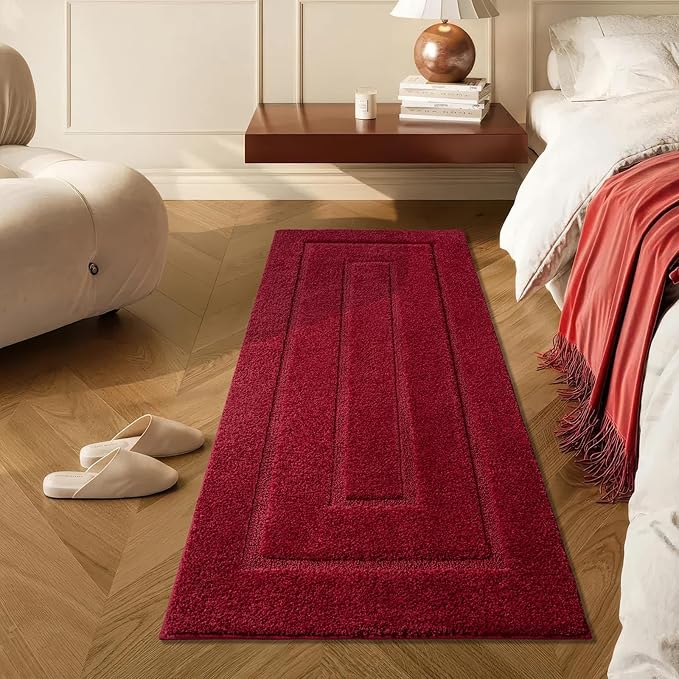 HOMORE Bathroom Runner Rug 24x60 Inch, Soft and Absorbent Bath Runner Rug, TPR Backing Non Slip Bath Mat, Washable Plush Bath Rugs for Bathroom Floor Shower Tub Sink Christmas Decor, Wine Red