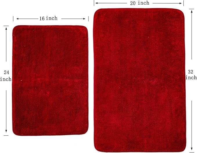 2 Piece Bathroom Rugs and Mats Sets, Soft Bath Mats for Bathroom with Non-Slip Backing, Machine Washable Microfiber Absorbent Bath Rugs (16''x24'' Plus 20''x32'',Red)...