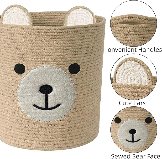 Bear Basket for Nursery, Baby Baskets for Storage, Baby Shower Baskets, Laundry Basket, Storage Hamper for Children Kids Toy Plant Indoor Corner (Brown)