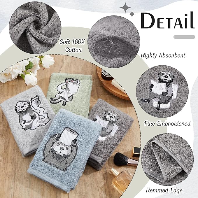 4 PCS Otter Hand Towels for Bathroom 29" x 13" Funny Gifts for Women Otter Decor Hand Towels for Bathroom, Kitchen, Valentines Day Gifts Cute Animal