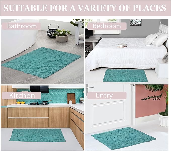 Home Weavers Bell Flower Collection 100% Cotton Tufted Bath Rugs, Extra Soft and Absorbent Bath Rugs, Non-Slip Bath Mats, Machine Washable, Bathroom Bath Mats for Floor, 24"x40" Rectangle, Turquoise