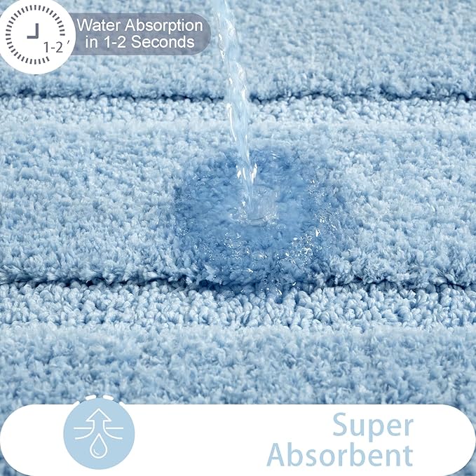 HOMORE Bathroom Rug 24x48 Inch Soft Absorbent Microfiber Bathroom Runner Rug, Washable Bath Runners Rugs for Bathrooms Non Slip Bath Rugs for Shower Tub,Light Blue