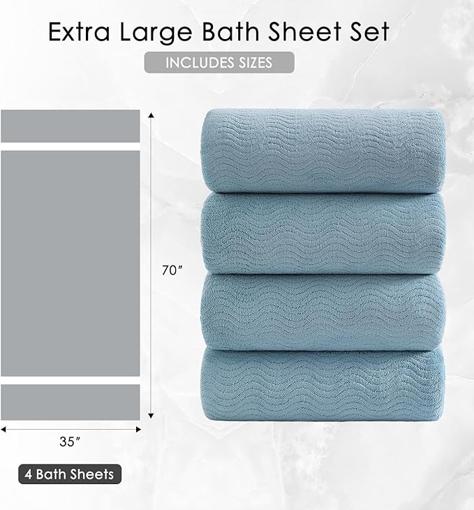 4 Piece Extra Large Bath Towel 35"x70" Oversized Bath Sheet Bath Towel Set for Bathroom Ultra Soft Cozy Highly Absorbent Quick Dry Bathroom Towel for Spa Gym Hotel,Shower Towel for Daily Use,Turquoise