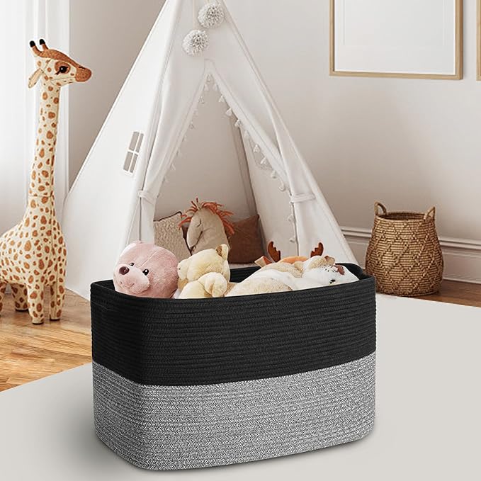 Extra Large Storage Baskets, 22" x 17" x 12" Black Baskets for Organizing, Rectangle Woven Basket for Blankets, Toys, Towels, Laundry, Decorative Wicker Storage Basket, Basket for Decor