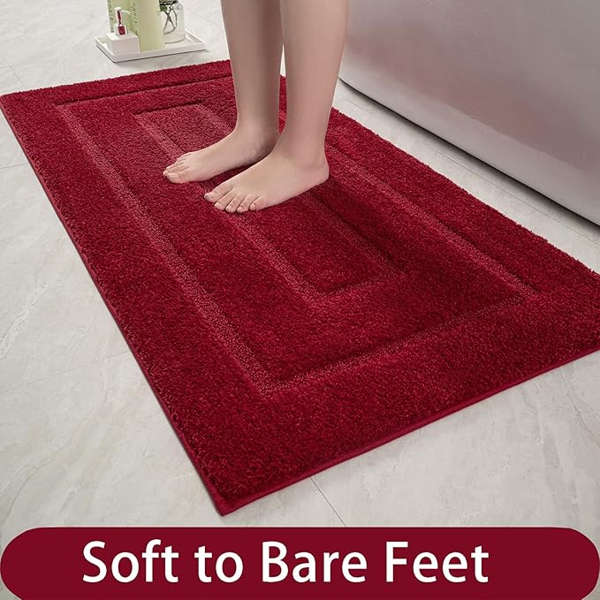 HOMORE Bathroom Rug 24x48 Inch Soft Absorbent Microfiber Bathroom Runner Rug, Washable Bath Runners Rugs for Bathrooms Non Slip Bath Rugs for Shower Tub Christmas Decor,Wine Red