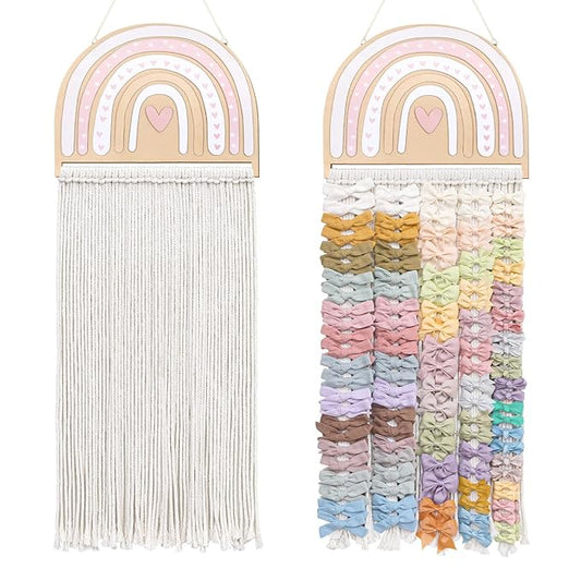 POVETIRE Headband Holder Bow Holder for Girls Hair Bows,Rainbow Hair Accessories Organizer Storage Wall Hanging Display for Nursery Toddler Girls Room (Rainbow)