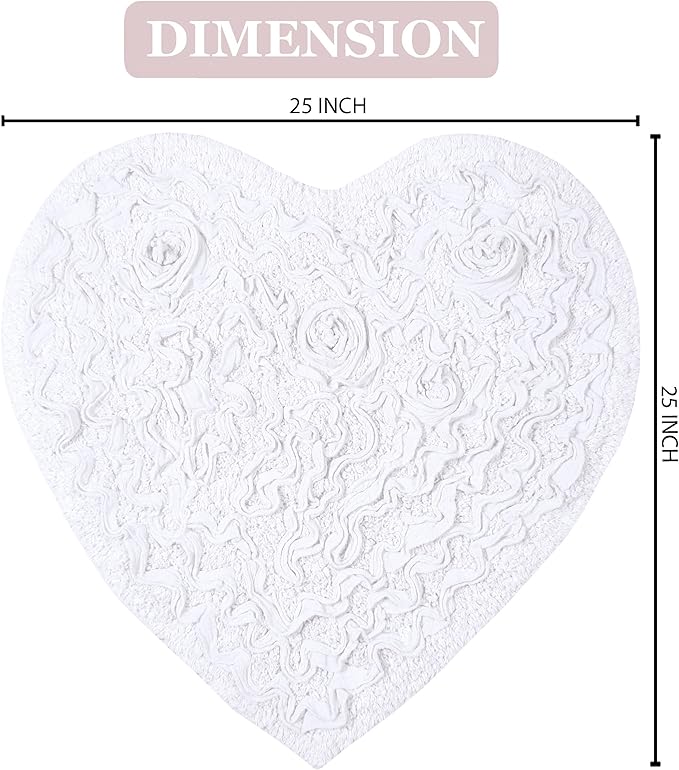 Home Weavers Bell Flower Collection 100% Cotton Tufted Bath Rugs, Extra Soft and Absorbent Bath Rugs, Non-Slip Bath Mats, Machine Washable, Bath Mats for Bathroom Floor and Tub, 25"x25" Heart, White