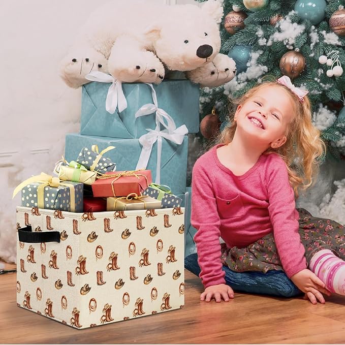 Vintage Western Cowboy Storage Bins Box with Handles, Cowboy Room Decor, Rustic Country Western Laundry Basket Hamper Collapsible Clothes Toys Organizer for Bedroom Bathroom Home