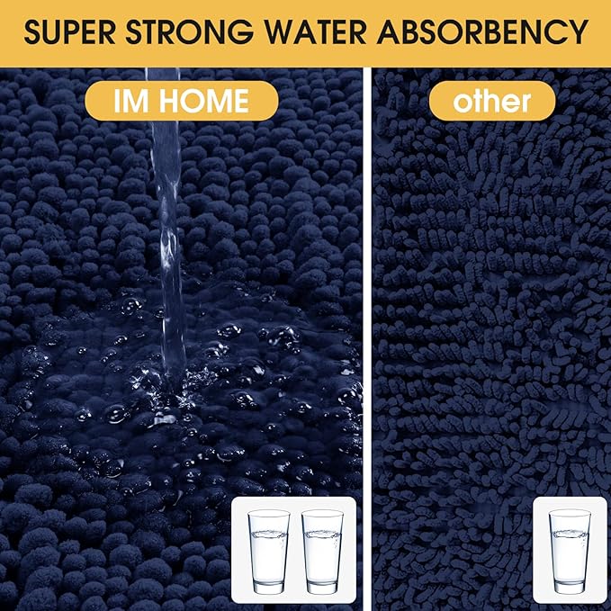 ACCUMTEK Extra Long Upgrade Luxury Navy Blue Bathroom Rug Mat 70"x24", Ultra Soft Thick Absorbent Bath Mats, Non Slip Chenille Toilet Mat for Bathroom, Bedroom, Kitchen, Shower, Tub