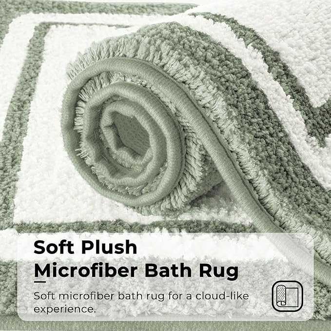 GRANNY SAYS Microfiber Bathroom Rugs Non Slip Washable, Water Absorbent Bathroom Mats for Tub Non Slip, Soft Bath Mats for Floor & Shower, Long Bath Rug, 24" x 36" Sage Green