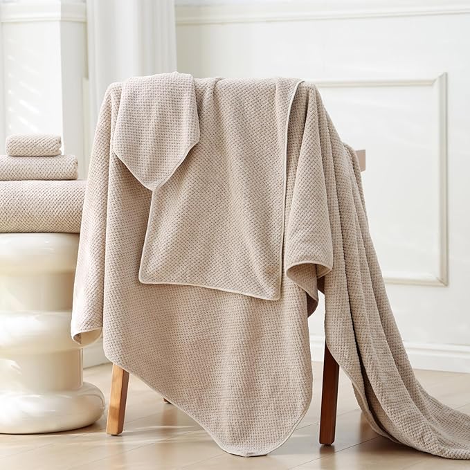30x60 Inches Extra Large Bath Towels Set Super Soft Absorbent Luxury Microfiber Towels for Bathroom (Beige,6PCS)