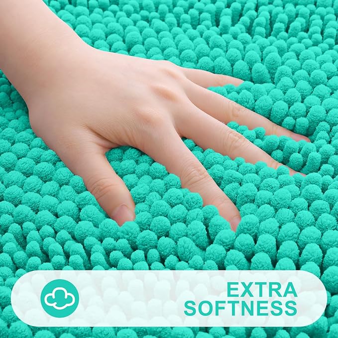 Grandaily Chenille Striped Toilet Rugs U-Shaped 24x20, Extra Soft and Absorbent Bathroom Rugs, Non-Slip Plush Shaggy Bath Rug, Machine Washable Contour Bath Mats for Toilet Base, Teal