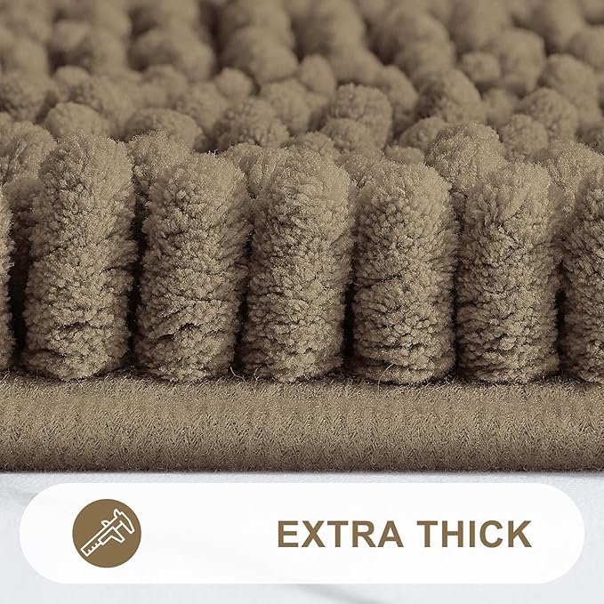 Grandaily Chenille Striped Bathroom Rugs 30x20, Extra Thick and Absorbent Bath Mats, Non-Slip Soft Plush Shaggy Shower Carpet, Machine Wash Dry, Bath Rug for Bathroom, (Medium, Camel)