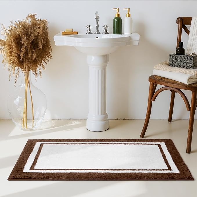 GRANNY SAYS Microfiber Bathroom Rugs Non Slip Washable, Water Absorbent Bathroom Mats for Tub, Soft Bath Mats for Bath Floor & Shower, Bath Rug, 24" x 48", Brown Bath Rugs