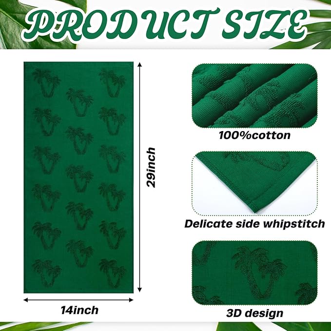 2 Pcs Tropical Palm Tree Hand Towels for Bathroom Green 100% Cotton Jacquard Weave Hand Towels Absorbent Soft for Spring Summer Home Bathroom Kitchen Decor, 29.5 x 13.8 Inch