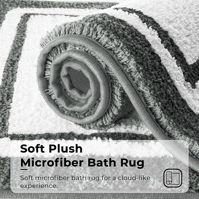 GRANNY SAYS Microfiber Bathroom Rugs Non Slip Washable, Water Absorbent Bath Mats for Tub, Soft Bath Mats for Bathroom Floor & Shower, Bath Rug, 16" x 24", Deep Grey Bath Rugs
