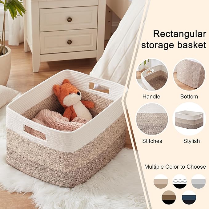 OIAHOMY Large Blanket Basket, 22”x17”x12” Rectangle Woven Baskets, Nursery Blanket Storage Living Room,mall Storage Baskets for Organizing,Closet Cube Shelf Storage, 9.8”×9.8”×7.1”