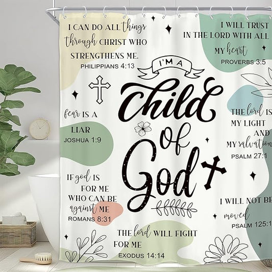 Homewelle Sage Green Abstract Bible Verse Shower Curtain Scripture Christian Boho Mid Century Inspirational Quotes 60Wx72H Inch Modern Minimalist Geometric Waterproof Polyester Fabric Bathroom Bathtub