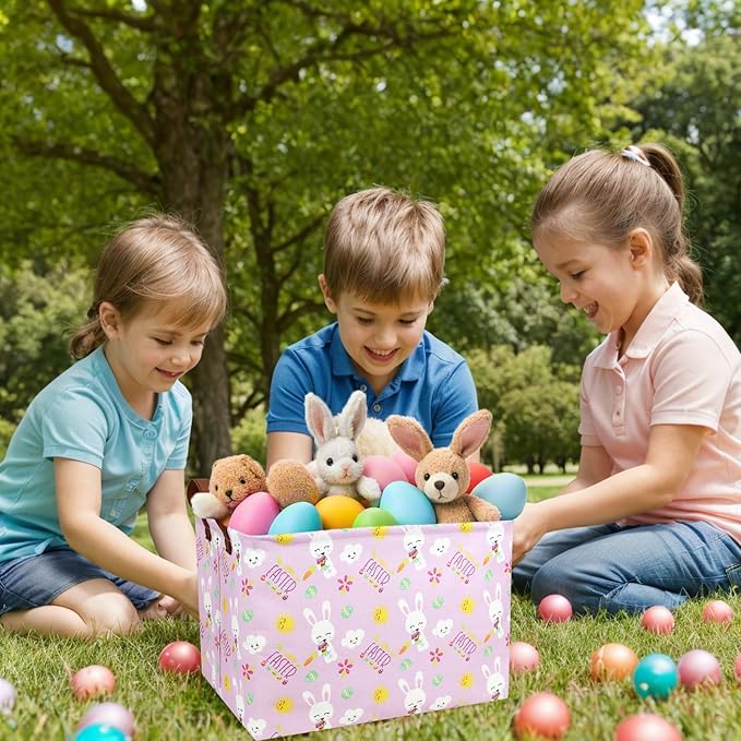 Large Rectangular Cute Kid Easter Basket Empty Bunny Eggs Easter Basket Gift Spring Room Storage Organizer Décor (Sun Cloud Rabbit Easter Egg)