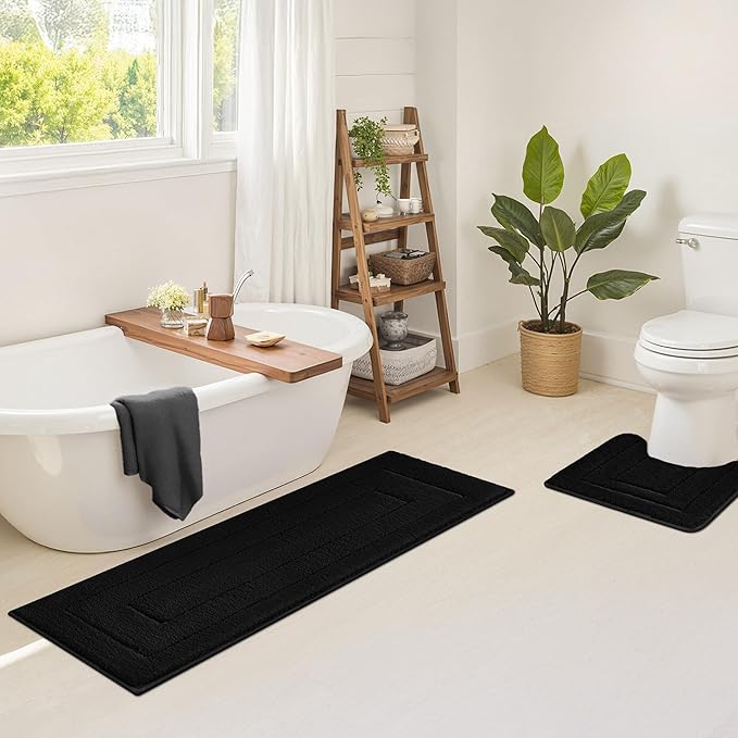 GRANNY SAYS Bathroom Rug Mat, Bath Mats for Bathroom Non-Slip, Super Soft and Water Absorbent, Extra Large Bath Rugs, Microfiber Bath Rugs for Floor, Tub and Shower, 59" x 20", Black