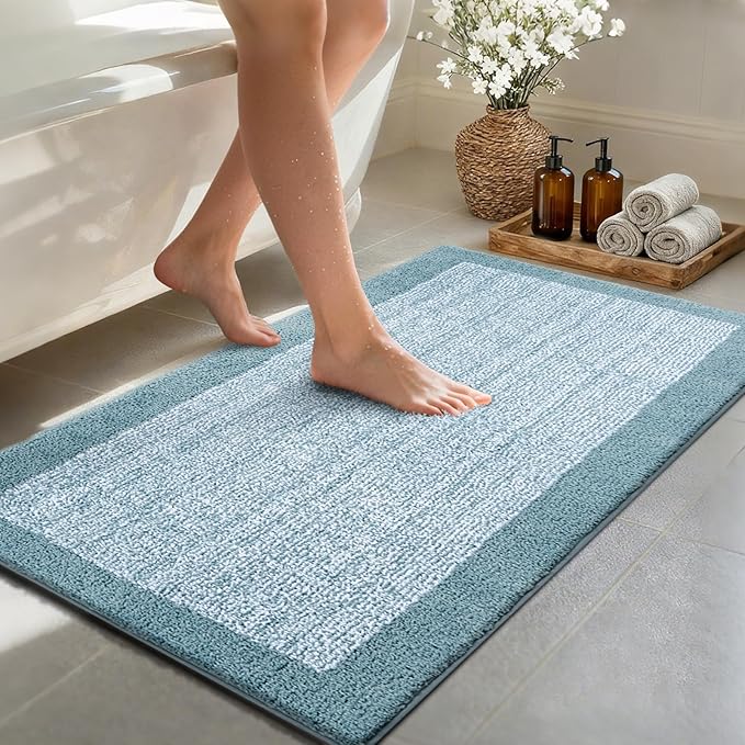 48x24 Long Bathroom Rugs Washable Non Slip, Dusty Blue Bath Mat for Bathroom Floor Tub, Soft Absorbent Quick Dry Mats for Shower, Bathtub,Home Decor
