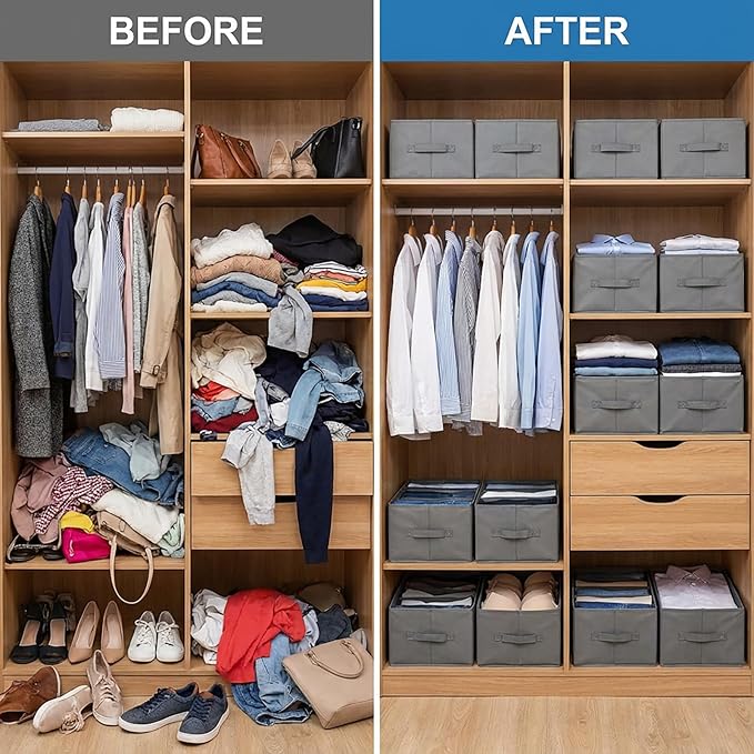 Nicunom 6 Pack Wardrobe Clothes Organizer, 6 Grids Large Clothes Closet Organizer and Storage, Divided Clothing Storage Boxes Bins Closet Drawer Organizer for Jeans T-shirt Pants Sweater