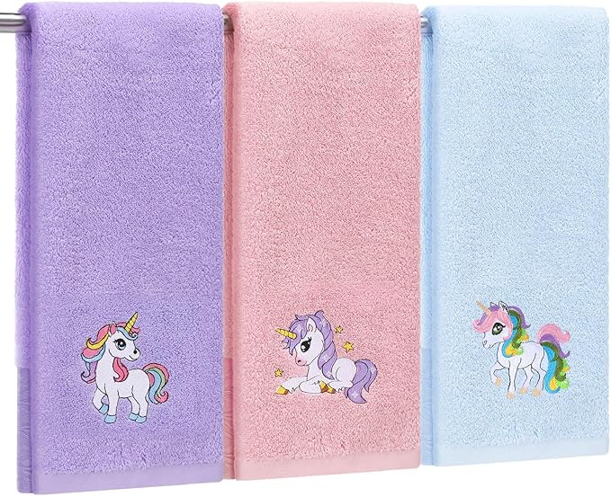 3 Pcs Unicorn Hand Towels 14 x 29 Inch Cotton Colorful Embroidered Unicorn Rainbow Bath Towels Decorative Absorbent for Home Drying Cleaning Cooking Gift