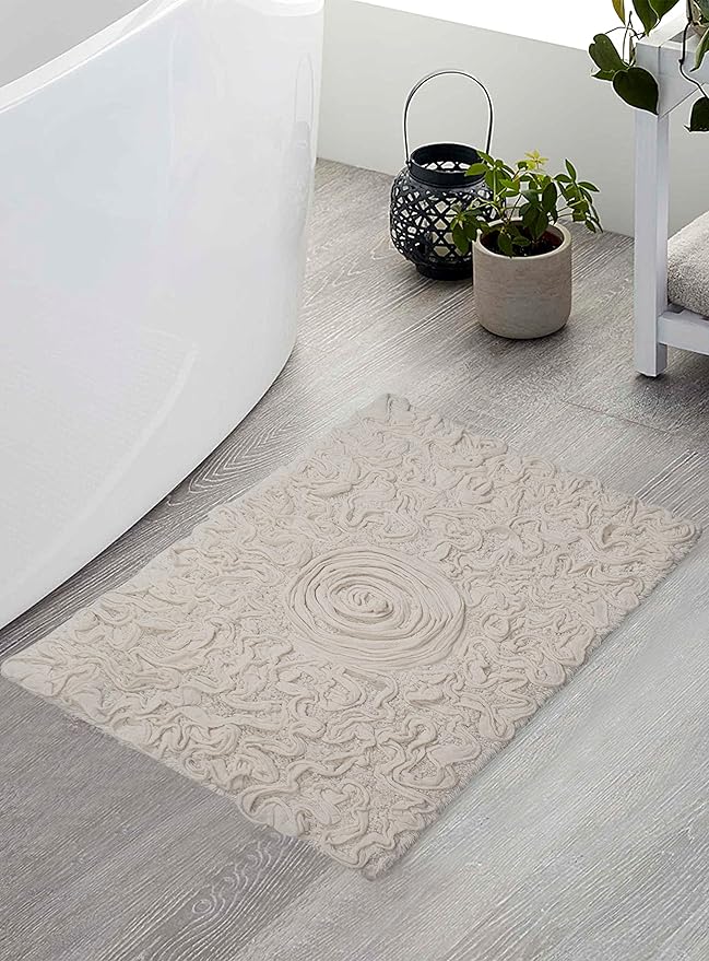 Home Weavers Bell Flower Collection 100% Cotton Tufted Bath Rugs, Extra Soft and Absorbent Bath Rugs, Non-Slip Bath Mats, Machine Washable, Bath Mats for Bathroom Floor, 17"x24" Rectangle, Ivory