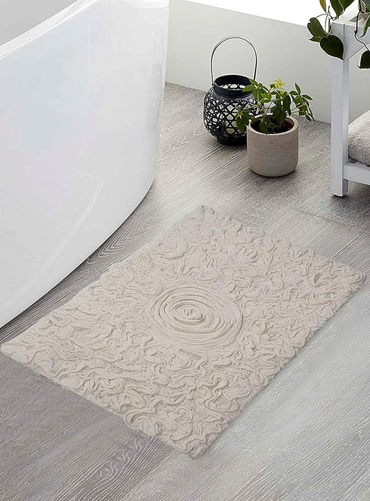 Home Weavers Bell Flower Collection 100% Cotton Tufted Bath Rugs, Extra Soft and Absorbent Bath Rugs, Non-Slip Bath Mats, Machine Washable, Bath Mats for Bathroom Floor, 17"x24" Rectangle, Ivory