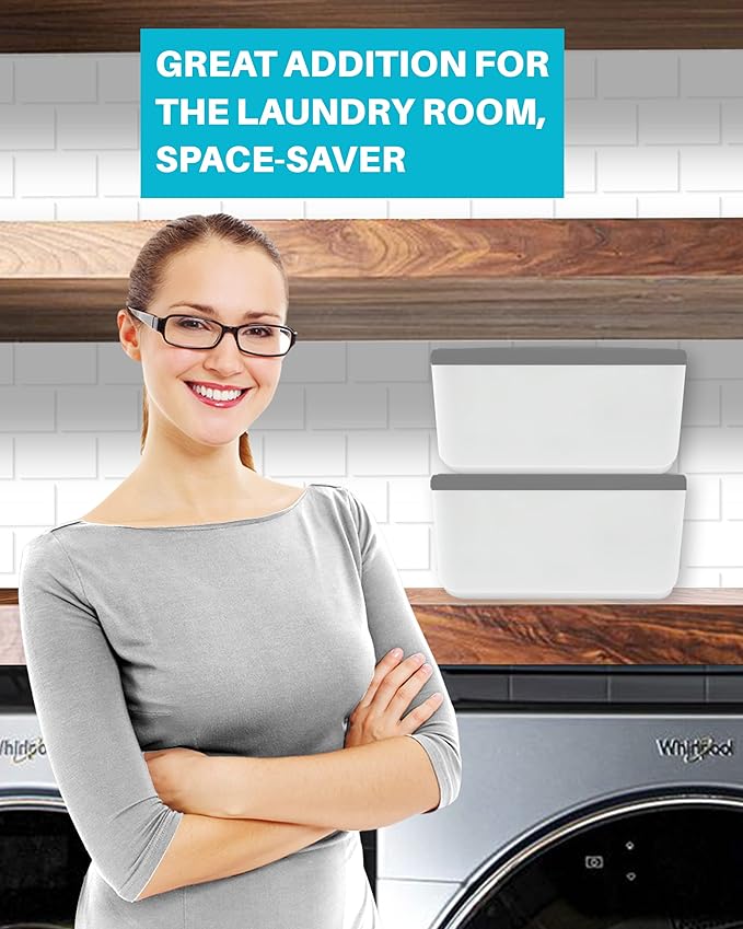Skywin Large Laundry Pods Container with Slide Lid, 2 Pack Laundry Pod Holder 15 x 8.7 x 4.5 In, Holds 11 lbs OR 120-150 Pods, Laundry Pod Container, Dishwasher Pods Container (Grey)