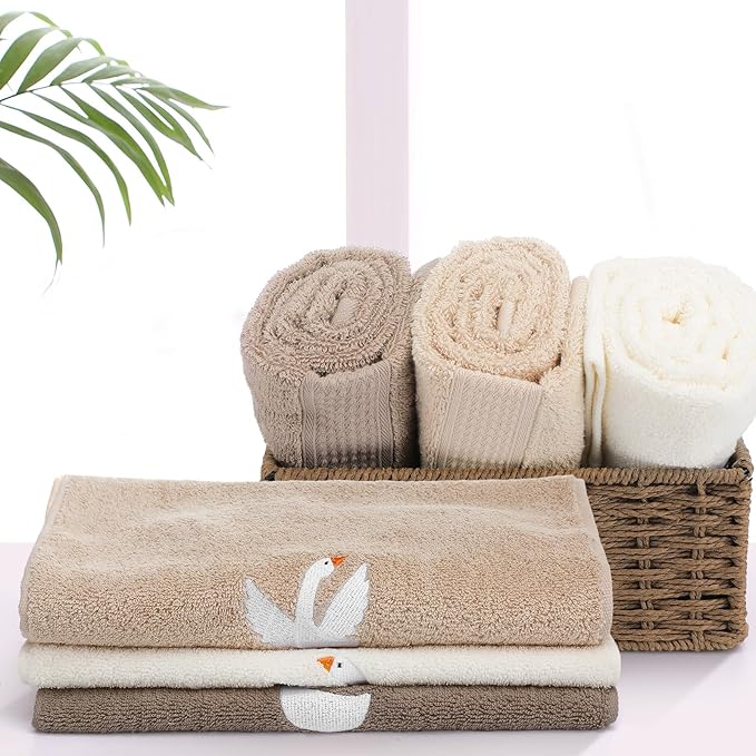 3 Pcs Silly Goose Hand Towels Decorative Silly Goose Bathroom Decor Geese Gifts Brown Farmhouse 100% Cotton Embroidered Towels for Bathroom Kitchen Decor, 13.3 x 29.5''