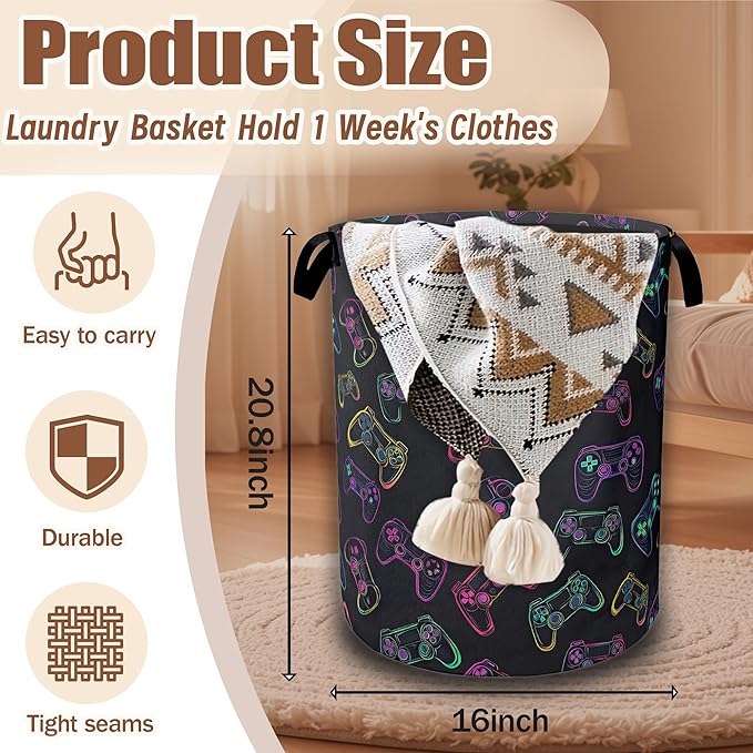 Gampad Gamer Laundry Basket,Waterproof Foldable Laundry Hamper,Dirty Clothes Basket, Linen Bin Storage Organizer Collection 16" x 20.8"