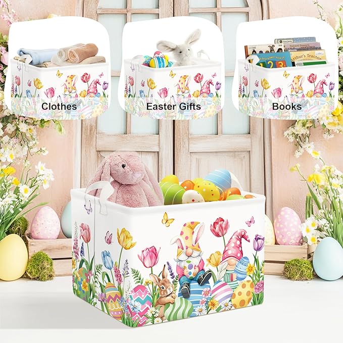 Easter Rabbit Gnome Laundry Hamper Large Storage Basket Cute Tulip Eggs Collapsible Parents Organizer Kids Toy Clothes Bins for Bedroom, Bathroom, Butterfly, 36L