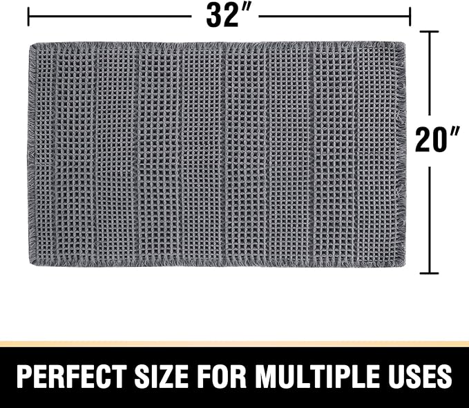 H.VERSAILTEX Upgraded Waffle Bath Mat Super Absorbent Non Slip Bath Rugs for Beside Tub, 20" x 32", Grey